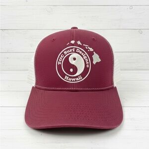 T&C Surf Designs Hawaii Maroon Trucker Hat Snapback Yin Yang Logo Mesh Cap